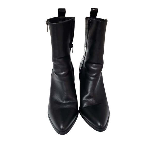 STEVE MADDEN REEGAN LEATHER/CROC-EMBOSSED ANKLE/CALF BOOT - Picture 2 of 7